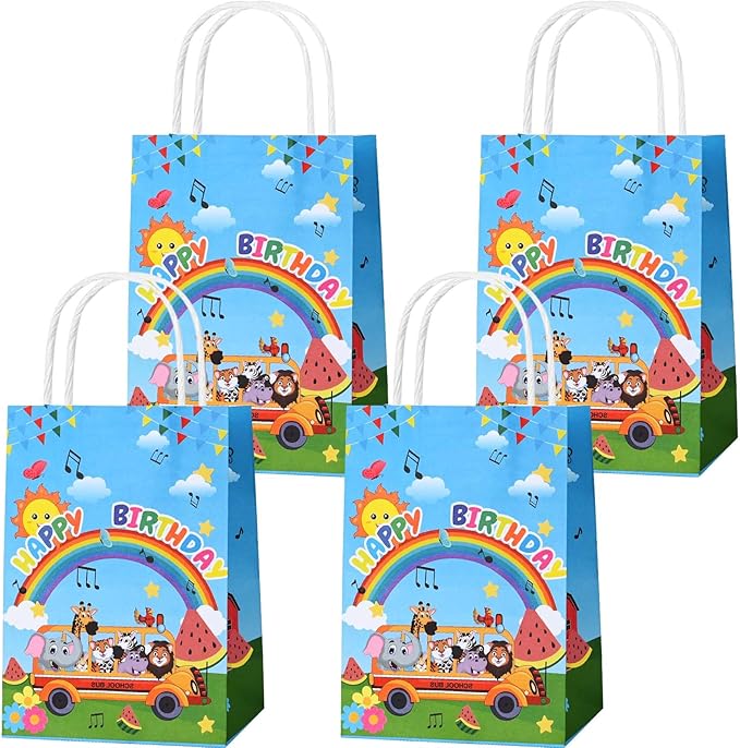 24 Pack Cartoon Melon Birthday Party Favor Bags Watermelon Musical Tones Rainbow Patterned Gift Bags with Handles for Melon Party Decor