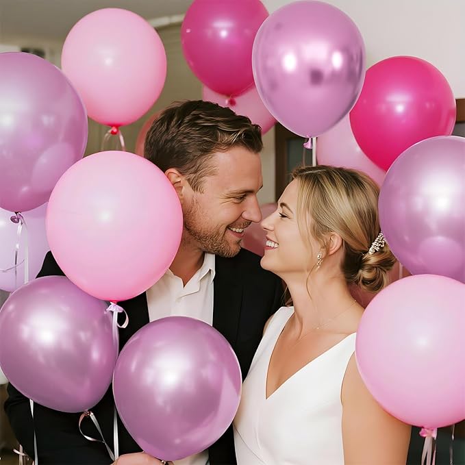 100Pcs Pink Balloons 12Inch Hot Pink Metallic Pink Balloon Light Pink Balloon for Birthday Wedding Baby Shower Princess Party Decorations