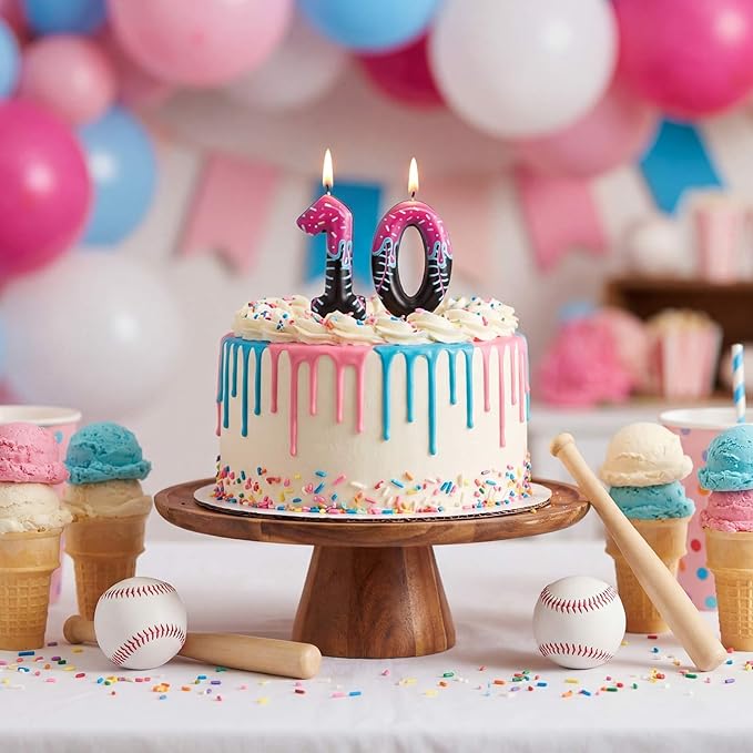 Conelist Ice Cream Drip Baseball Birthday Candle Number 10, Baseball Ice Cream Drip Birthday Cake Topper Pink Candle 10 for Cake Sport Team Theme Anniversary Celebration Party Decoration Favor Supply