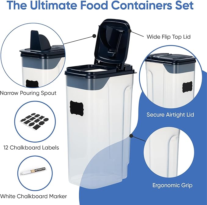 Chef's Path Airtight Food Storage Containers - Pack of 4 (4L/135.3oz) - MULTISPOUT Design for Kitchen & Pantry - BPA-Free Cereal Containers with Bigger Spout Mouth for Easy Pouring