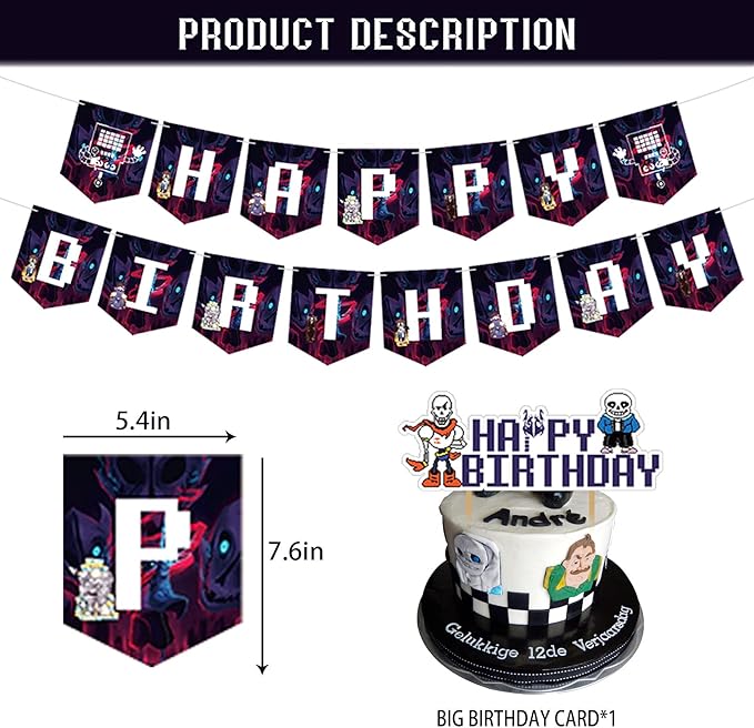Undertale Party Decorations - Birthday Supplies with Banner, Cake Topper, 12 Cupcake Toppers, 18 Balloons, 50 Stickers