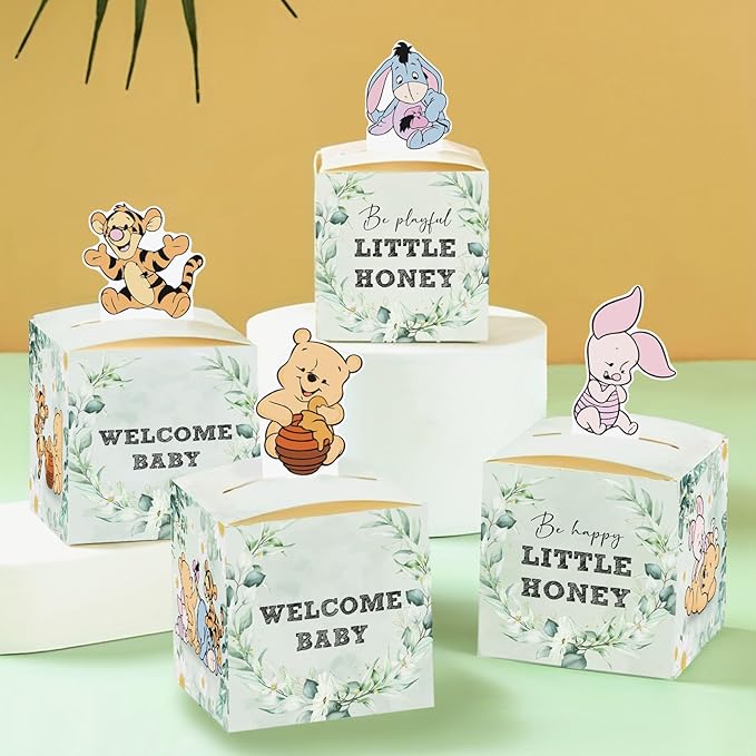 QZCYU 24pcs Winnie Baby Shower Decorations, Winnie Party Favor Boxes for Baby Showers, Bear Decorations Birthday Decorations for Boy Girls Favors Birthday Gender Reveal