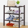 Smiry Small Bamboo Shoe Rack, 3 Tier Free Standing Wooden Shoe Organizer, Stackable Wood Shoe Storage Shelf for Closet, Entryway, 14 Vertical Slats, 2+1 Stack Heavy-Duty Legs, 17.3"x11"x19.5", Black
