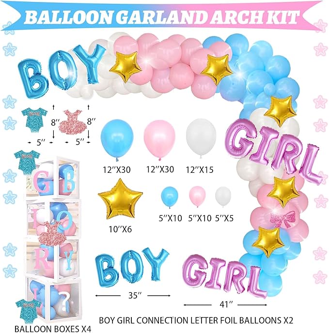 Hombae Staches or Lashes Gender Reveal Decorations, 169 PCs Boy or Girl Gender Reveal Decorations Backdrop Balloon Garland Banner Tablecloth Cake Cupcake Topper Box Cutout Poster Sash Pink Blue