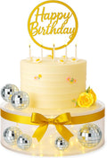 Acrylic Cake Stand and Gift Box with Disco Balls – Clear Round 8.6‘’ Display Riser with LED Lights, 6 Mirror Balls and Champagne Ribbon –Table Decor for Wedding Birthday Party Holiday Event Display (8.6‘’)
