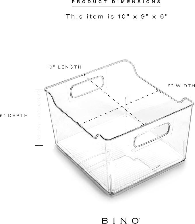 BINO | Plastic Storage Bins - 4 Pack | THE LODGE COLLECTION | Clear Storage | Containers for Organizing with Handles | Pantry Kitchen Organization | Fridge Organizer | Bathroom | Shelves Cabinet