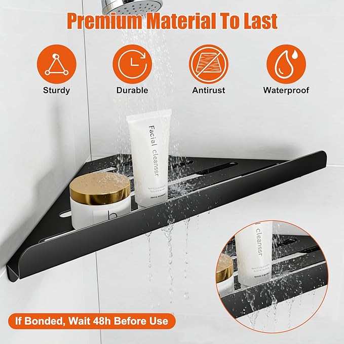 Fikoksol Shower Caddy, 4 Pack Bathroom Corner Shelf, Triangle Shelf Storage for Bathroom Shower, Black Metal Shower Shelf & Rustproof Wall Mounted Adheisve Glue Organizer Accessories and Essentials