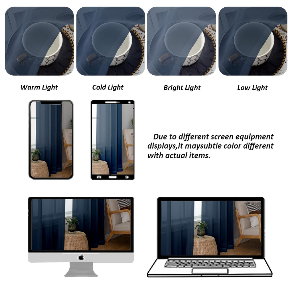 Navy Blue Sheer Curtains 78 Inches Long 2 Panels Set for Living Room (2 Count)