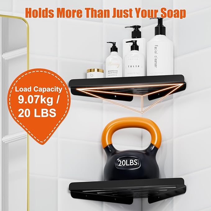 Fikoksol Shower Caddy, 4 Pack Bathroom Corner Shelf, Triangle Shelf Storage for Bathroom Shower, Black Metal Shower Shelf & Rustproof Wall Mounted Adheisve Glue Organizer Accessories and Essentials