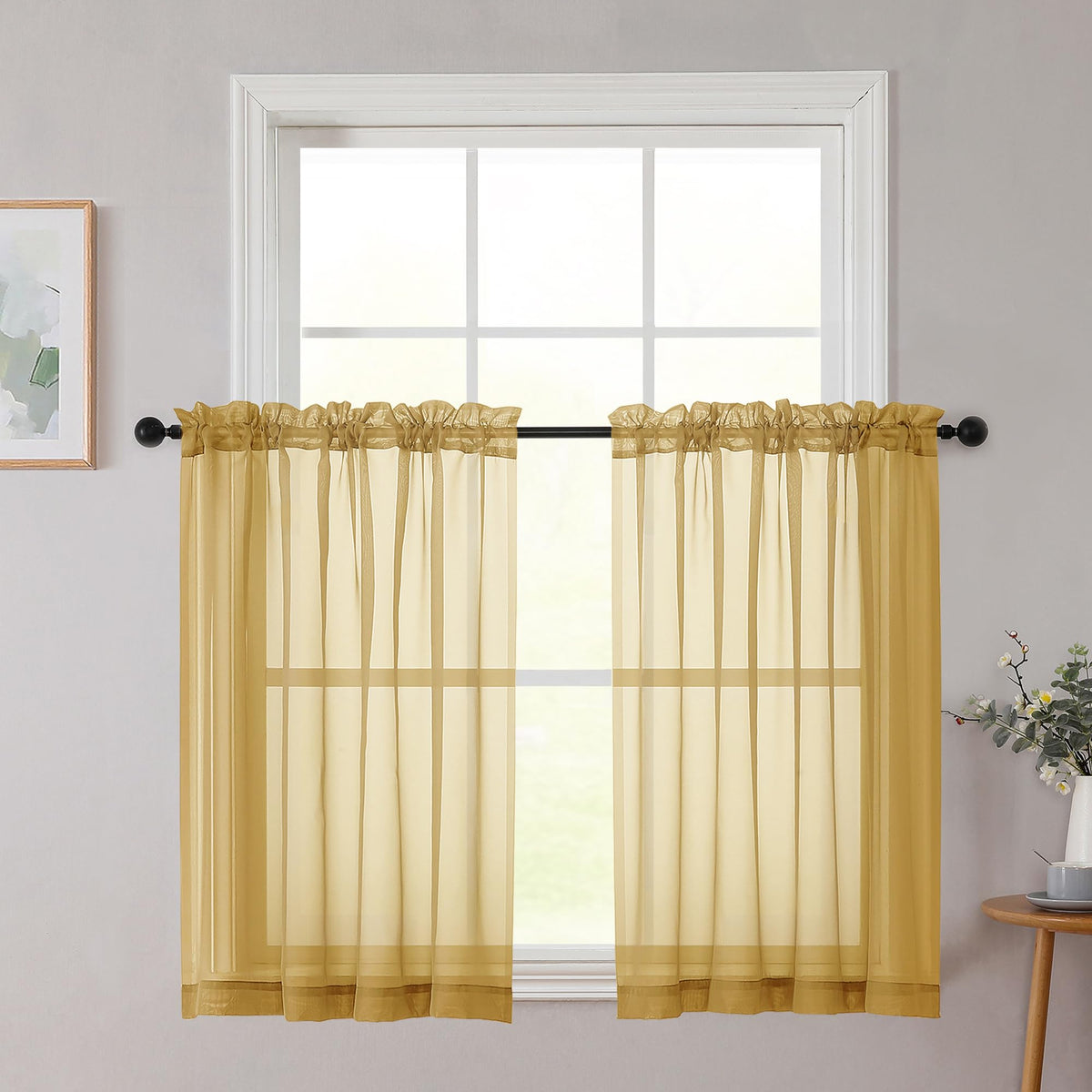 Gold Sheer Curtains 30 inch Length 2 Panels (2 Count)