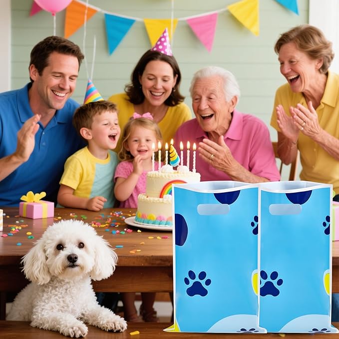 Yzzhaoo 30Pcs Blue Dog Paw Party Favors Bags, Cartoon Dog Goodie Bag with Handles for Birthday Party Theme Candy Treat Cookie Bags