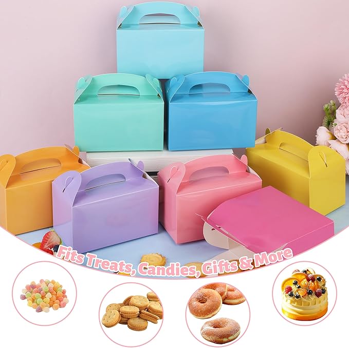 MIMIND 32 Pack Pastel Party Favor Boxes Gable Treat Boxes with Handles 6 x 3.5 x 3.5 Inches Candy Gift Boxes for Birthday Wedding Baby Shower Party Supplies