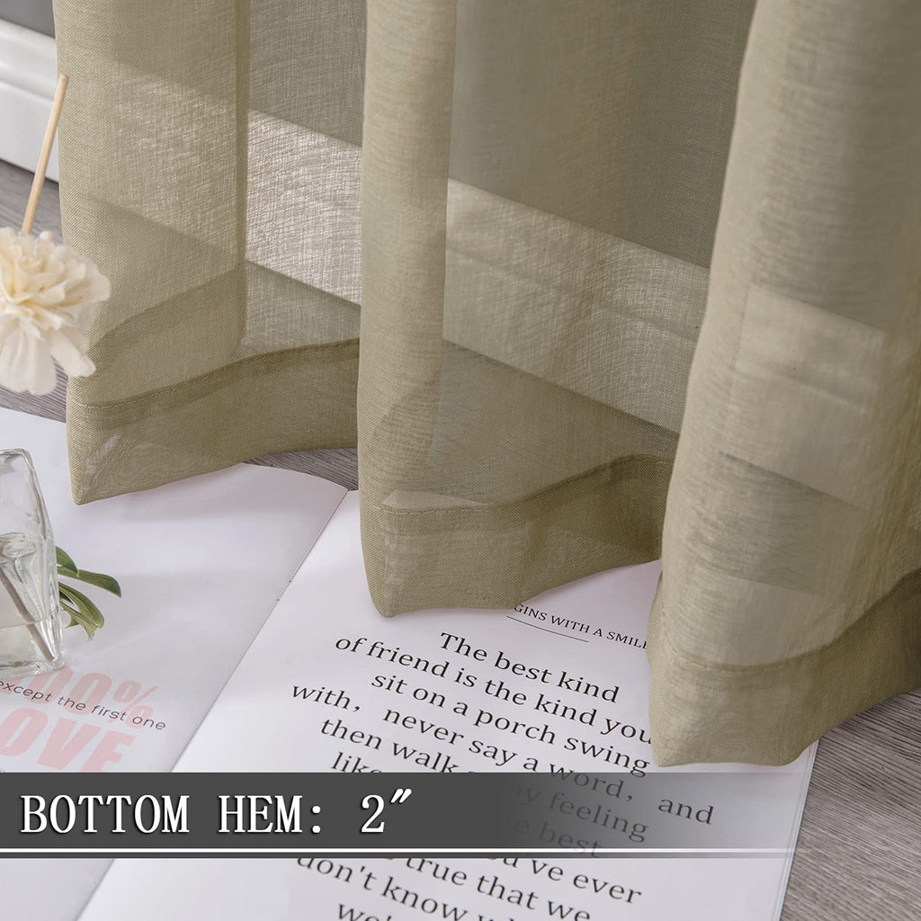 Short Sheer Curtains Linen Textured Living Room Curtain Sheers Light Filtering Rod Pocket Voile Curtains for Bedroom