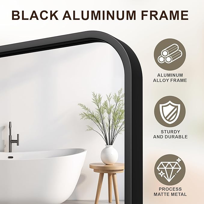 FICTOR Bathroom Mirror, 30"x60" Black Framed Vanity Mirror for Wall, Shatterproof &Anti-Rust Bathroom Mirrors for Over Sink, Bedroom, Living Room, Entryway, Vertical/Horizontal Mount