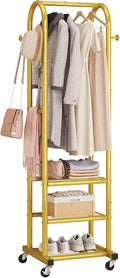 Dttwacoyh Hall Tree with Hanging Hooks,Gold Metal Decorative Freestanding Garment Rack on Wheels,3-in-1 Narrow Entryway Storage for Small Space,Suitable for Hallway,Bedroom and Bathroom,Gold