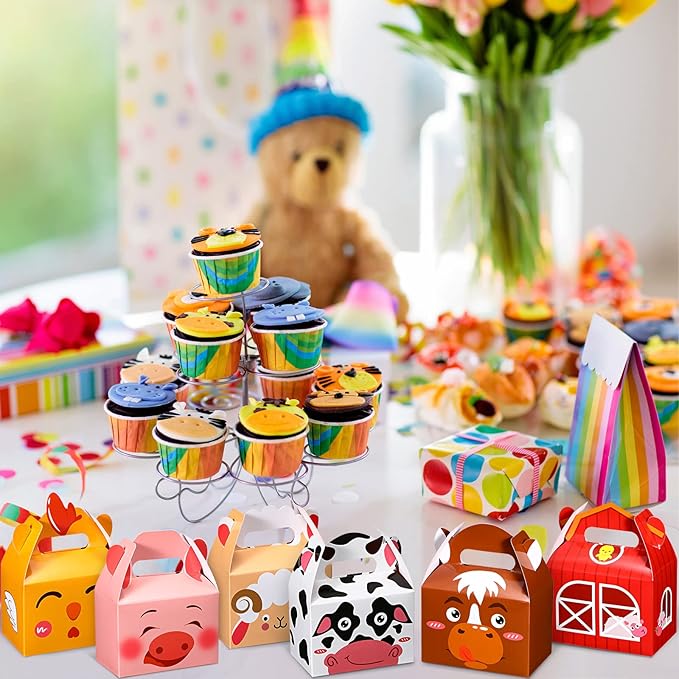 Zonon 24 Pack Farm Animal Party Favor Boxes 4 x 2.4 x 5.1 Inches Animal Theme Birthday Goodie Boxes Farmhouse Animals Themed Gift Candy Bags for Kids Girls Baby Shower Party Supplies