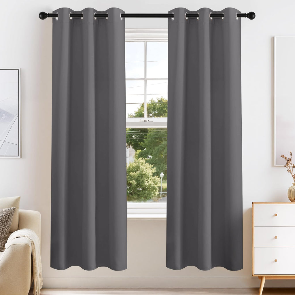 Grey Blackout Curtains for Bedroom 63 Inch Length 2 Pcs (2 Count)