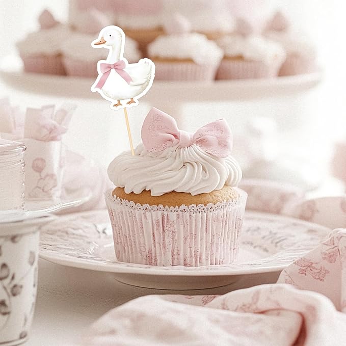 FYSUIMU 27Pcs One Silly Goose Cupcake Toppers Vintage Chic Watercolor Goose Cupcake Picks Cute Cake Decorations for Baby Shower Birthday Party Supplies