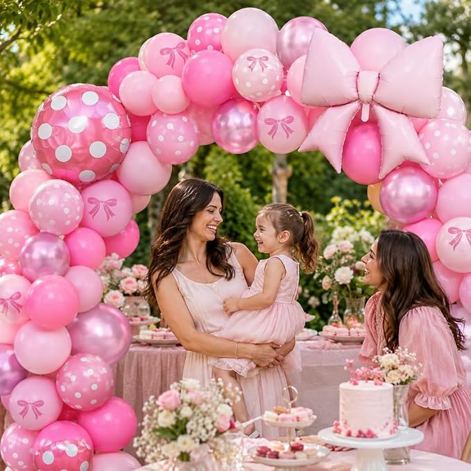 Pink Bow Balloons, 12 Inch Mouse Balloon with Hot Pink Rose Polka Dots Bow Foil Balloon Print Latex Balloons for Mouse Theme Bow's Birthday Party Decoration