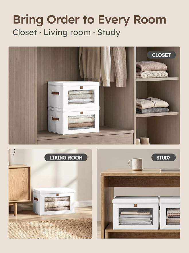 Homsorout Medium Fabric Storage bins - Closet Shelf Organizer with Open Window, 6 Pack Closet Baskets for Shelves, Stackable Decorative Boxes for Home, Dorm, White, 13.7" x 9.8” x 9.8"