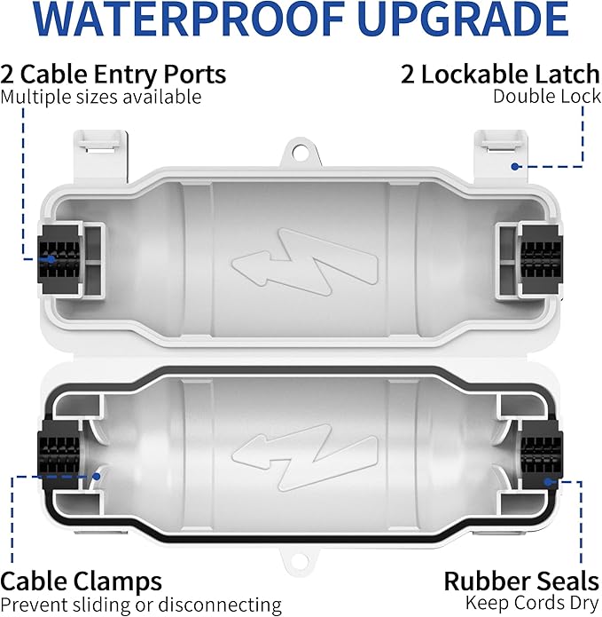 6 Pack Outdoor Extension Cord Safety Cover with Waterproof Seal IP54 Water-Resistant, Weatherproof Electrical Connection Box with 2 Latches, Plug, Socket, Holiday Decoration Light, White