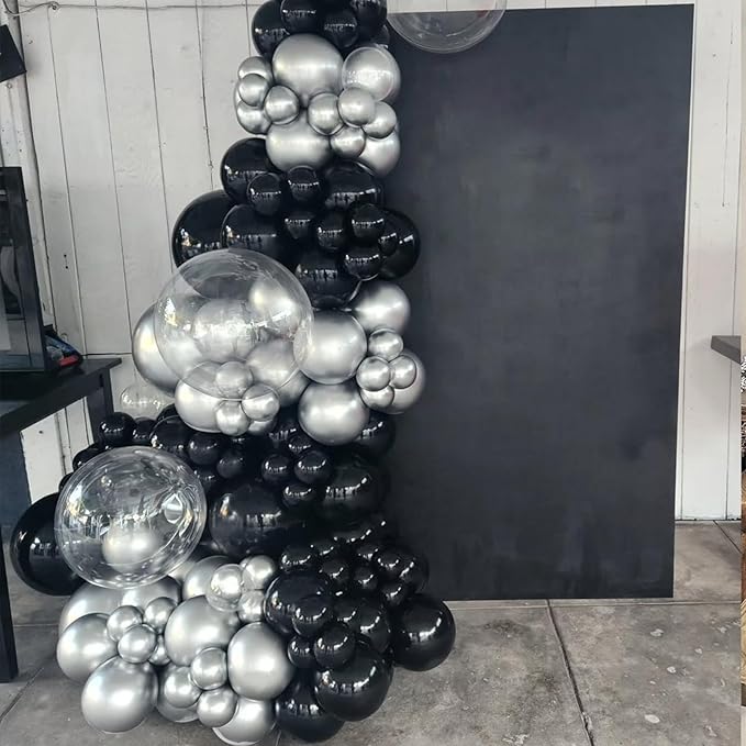 Black and Silver Balloons Garland Arch Kit, Black Silver Balloons for Birthday, Wedding, Graduation, Anniversary Decorations