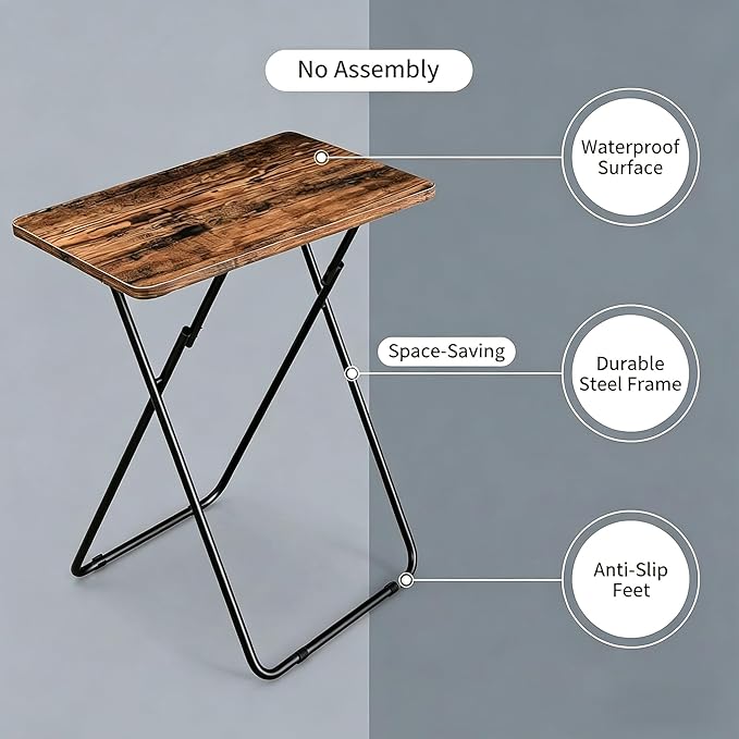 Tv Trays Folding Tv Table, Dinner Table for Eating with Sturdy Metal Frame, Small Foldable Snack Trays Table for Living Room, Couch,Sofa, Bed, No Assembly Required (Yellow Brown（Black Legs）)