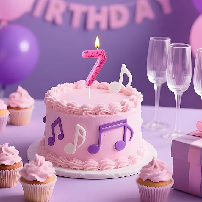 Number 7 Birthday Candle for Cake – Pink Gradient Number Candle with Mystic Rune Pattern, Decorative Cake Topper for Anniversary & Celebration