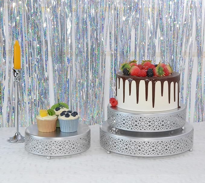 Cake Stand Set of 3 Metal Cupcake Stands Dessert Display Plate for Wedding Party Birthday (3 Pcs, Matte Silver)