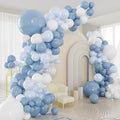 Dusty Blue White Balloons Arch Kit, 124pcs Light Blue White Transparent Balloons with 16ft Tape Strip & Dot Glue for Birthday Baby Shower Wedding Party Decorations