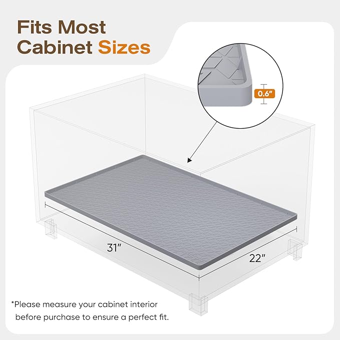 TRZZ Silicone Waterproof Under Sink Mat 31" x 22", Drip Tray and Cabinet Liner for Kitchen and Bathroom, Prevents Water Damage and Organizes Cabinets (Khaki)