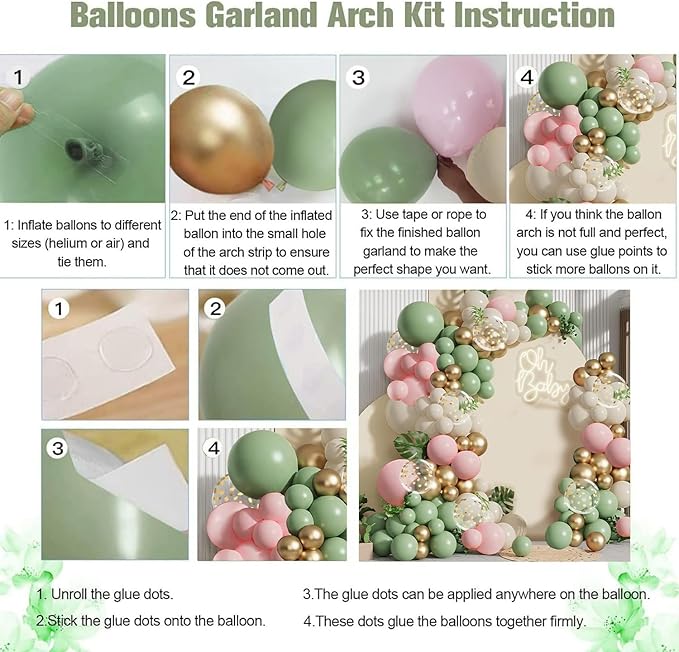 Sage Green Pink Balloon Arch Kit, Olive Green Light Pink Sand White Blush Metallic Gold Balloons with Gold Confetti Balloons for Girl Birthday Woodland Jungle Safari Decorations