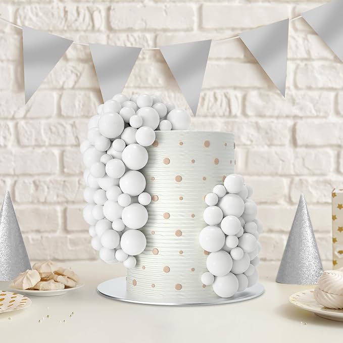 NACHLYNN 80 Pcs Cake Balls Decorations Mini Balloon Cake Topper Balls Foam Cupcake Toppers Balls for Cake Decorating Birthday Parties Weddings Anniversary (White)