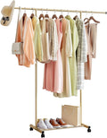 SUOERNUO Clothes Rack with Wheels Rolling Clothing Rack for Hanging Clothes, Portable Metal Garment Rack for Bedroom Laundry Living Room (Gold, 59.05"*15.75"*59.45")