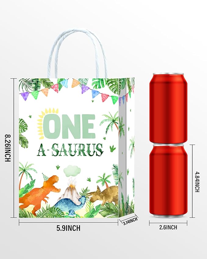 Roselush 16 Pcs One a Saurus Dinosaur 1st Birthday Goodie Bag,Dinosaur 1st Birthday Gift Snacks Treat Candy Party Favors Bags for Kids First Bday Party Decorations Supplies