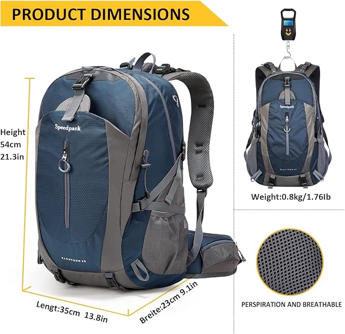 SPEEDPARK Hiking Backpack 40L Waterproof Hiking Daypack with Rain Cover, Outdoor Trekking Travel Backpacks for Men Women
