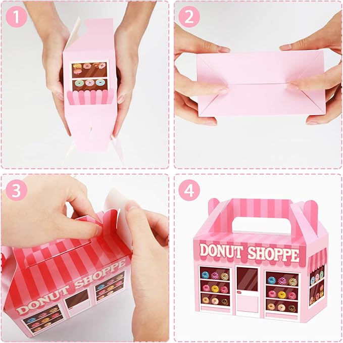 12 Pack Donut Party Favor Boxes Two Sweet Candy Treat Bags Cute Donut Goodie Bags with Dessert Thanks A Hole Bunch Candy Gift Birthday Boxes for Kids Birthday Baby Shower Party Decorations Supplies