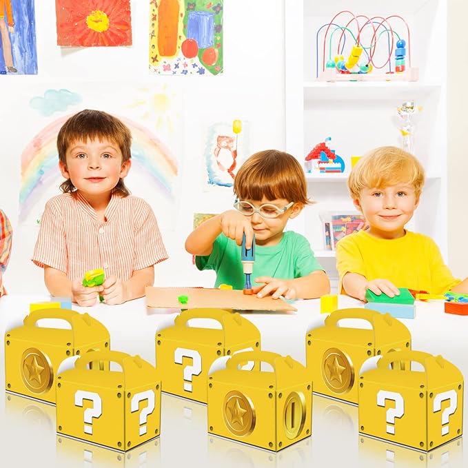 OULUN 12Pcs Super Bros Question Mark Party Candy Box, Super Brothers Question Mark Gold Coin Themed Party Candy Box