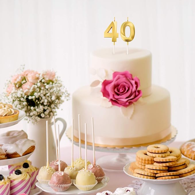 BBTO 40th Birthday Candles Number Candles Cake Topper Decoration for Birthday Wedding Anniversary Celebration Supplies(Gold)