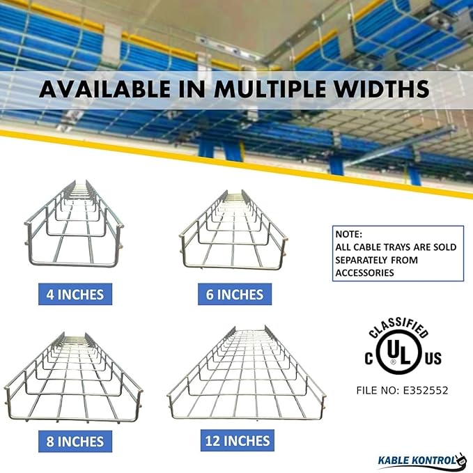 Kable Kontrol L Type Bracket – 4” Width - Wire Mesh Tray Cable Management Rack Cords Organizer Cable Basket, Zinc Plated Steel NEC Approved for Network, Fiber Optic, Cabling Accessory