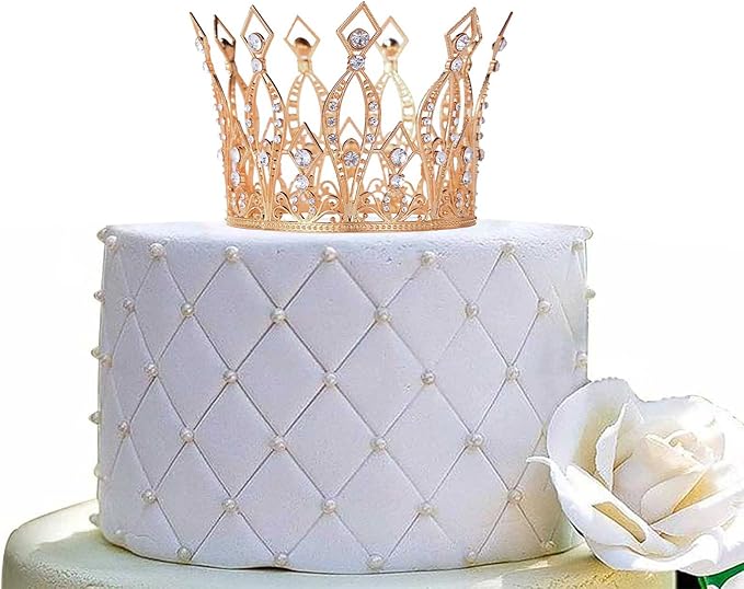 Crown Cake Topper Rhinestone Crystal Handmade Tiara Cake Decoration for Baby Shower Birthday Wedding Party Favors (Rose Gold)