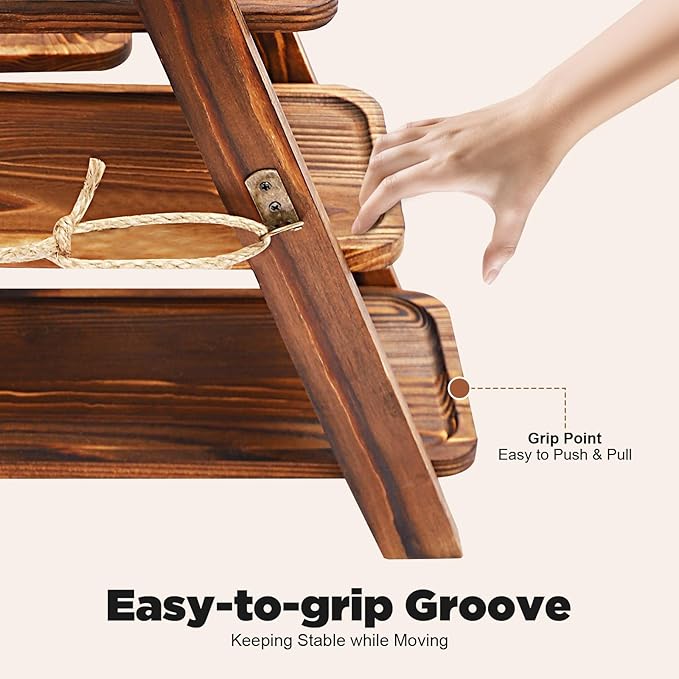 3-Tier Swing Cupcake Stand, Wooden Dessert Stand, Rustic Cupcake & Cake Display Tray for Parties, Halloween, Thanksgiving, Christmas – Farmhouse Style Serving Platter for Dining Table & Kitchen