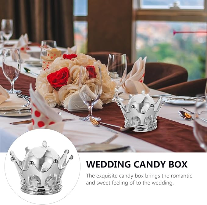 HOMSFOU Hollow Crown Wedding Candy Boxes Small Silver Candy Storage Containers 3.14X3.14X1.96 Inch Party Favor Boxes for Weddings Festivals and Anniversaries