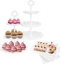 6 Pcs Cupcake Stand White Dessert Table Display Set 2 Pcs 3 Tier Plastic Cake Stand Holder 4 Pcs Dessert Serving Tray Cookie Platter Rack Tower for Tea Party Wedding Baby Shower