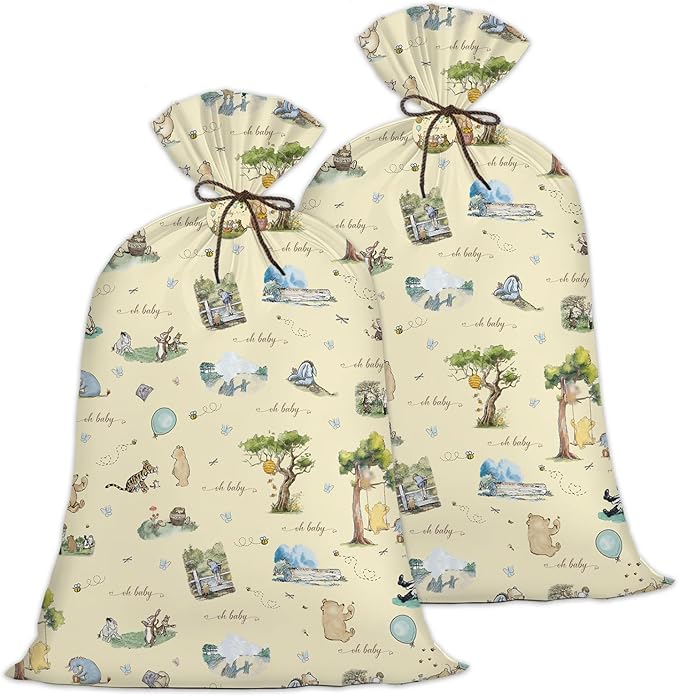 BBSTARING 2 Pcs Winnie Extra Large Plastic Gift Bag, Bear Oversized Favors Gift Bags, Pooh Large Gift Wrapping Bags for Baby Shower Gender Reveal Birthday, Party Favors Supplies Decoration, 56" x 36"