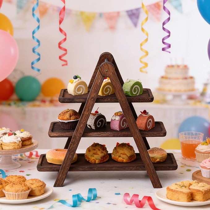3 Tier wooden Cupcake Stand,Serving Tray, Party Serving Decorative Tray Decor for gathering food trays, farmhouse service trays,tiered tray stand,dessert display set