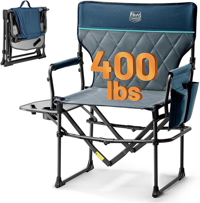 TIMBER RIDGE Aluminum Camping Directors Chair with Side Table Pocket, Portable Folding Chair, Heavy Duty Lawn Chair for Fishing Trip Picnic Concert Outdoor 400lbs, Navy