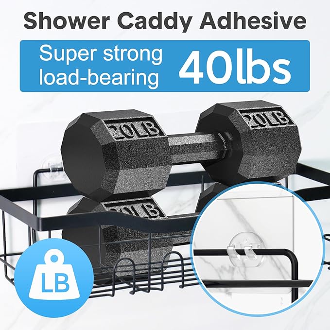 14 Pack Shower Caddy Adhesive Replacement, Strong Adhesive Hooks, Waterproof Shower Adhesive Strips, No Drilling, for Bathroom Storage Shelves and Kitchen Racks