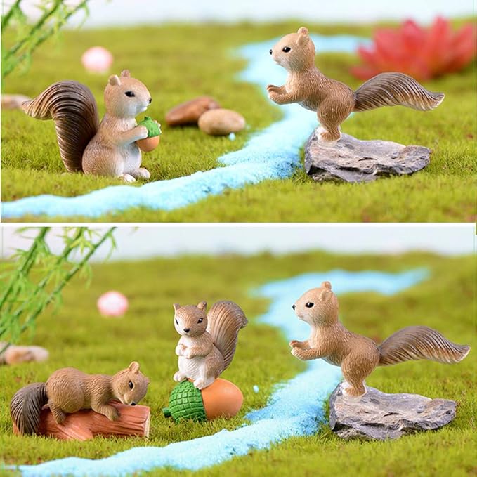 8 Pcs Squirrel Figures Animal Character Toys Cake Toppers, Squirrel Fairy Garden Miniature Figurines Collection Playset Christmas Birthday Gift Desk Decorations