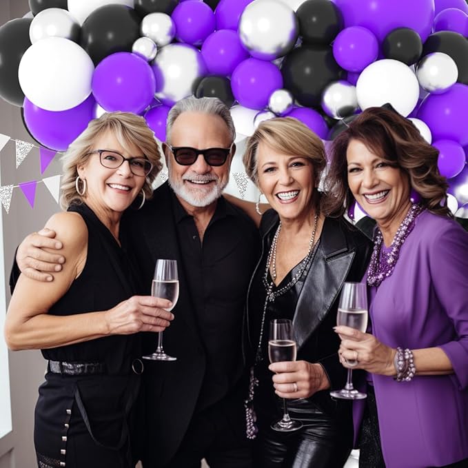 Purple Black White Balloon Garland Arch Kit - Purple Black Balloons Purple Silver White Balloon for Birthday Wedding Anniversary Engagement Graduation Party Decorations